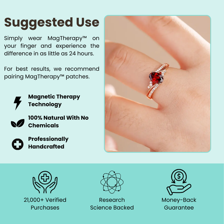 MagTherapy™ Oval Garnet Red Cubic Zirconia Menopause Ring