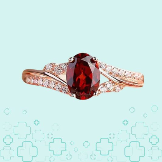 MagTherapy™ Oval Garnet Red Cubic Zirconia Menopause Ring